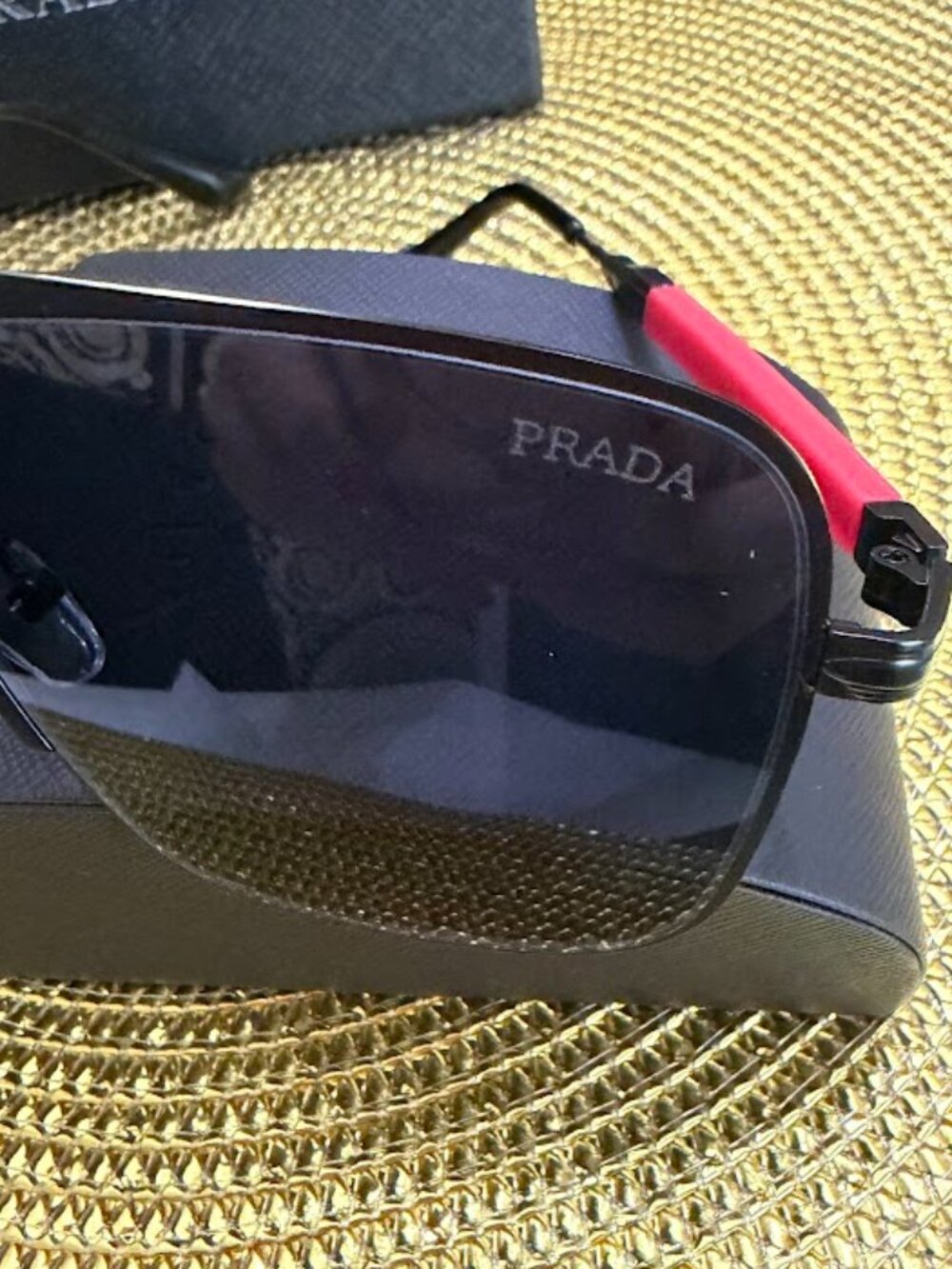 Prada Black Red Sunglasses Shield Aviator Luxury - Picture 7 of 8